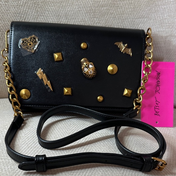 Betsey Johnson Black Crossbody Clutch Bag with Gold Accents - Picture 1 of 8